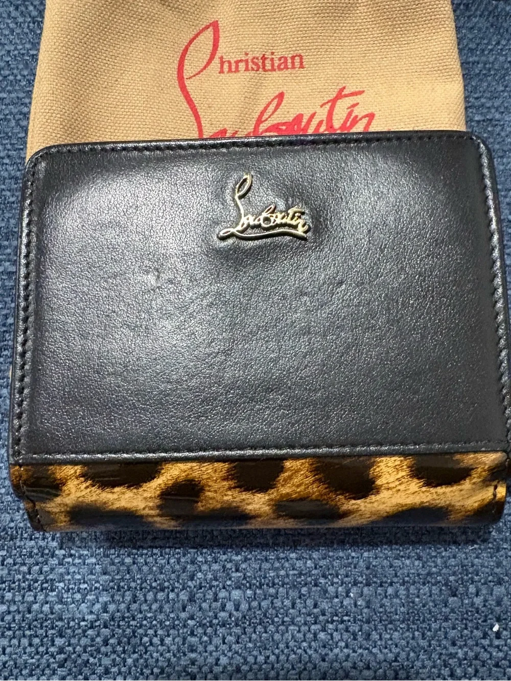 Christian Louboutin Leopard Patent & Black Leather Wallet w/ Dust Bag COA in EUC